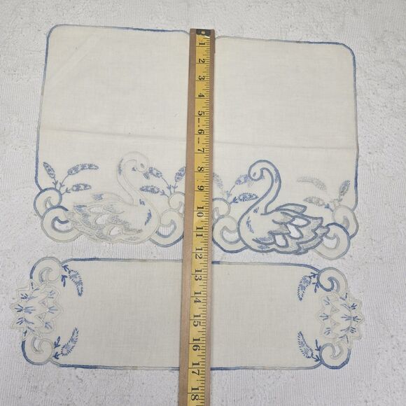 Embroidered Swan His Her Tea Towels Table Runner Retro Linens Brunch Bridgerton - Picture 4 of 5